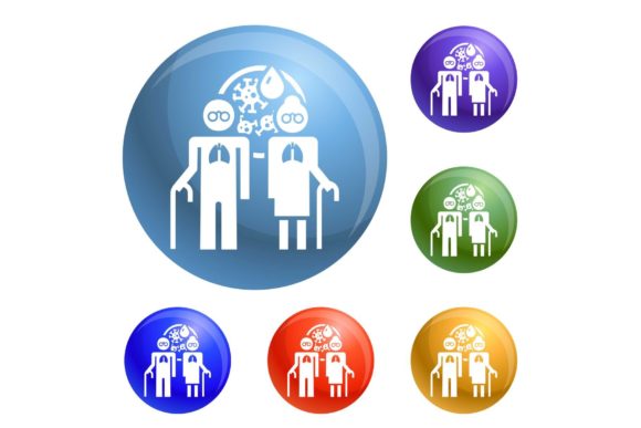 Download Old Woman Pneumonia Lung Icons Set - Icon Collection