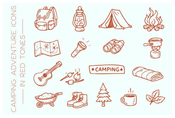 Download Camping Adventure Doodle Icon Set - Icon Collection