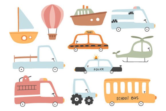 Download Cute Transport Set, Cartoon Cars Icons - Icon Collection