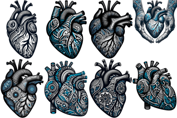 Download 8 Human Heart Intricate Patterns Bundle - Man Collection