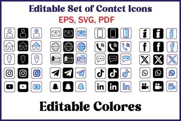 Download Editable Contact &amp; Social Icons Set - Icon Collection
